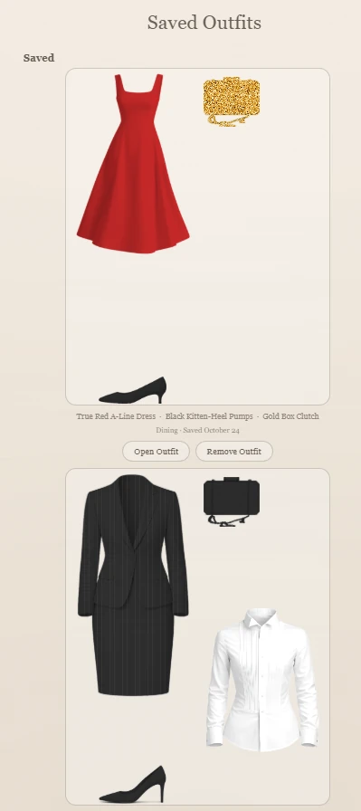 An outfit saved to Saved Outfits