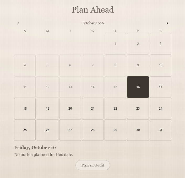 The Plan Ahead calendar with a future date selected