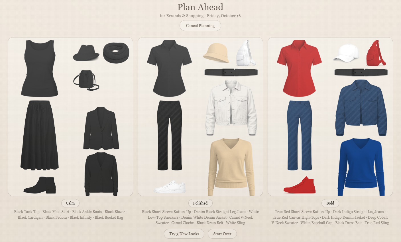 Calm, Polished and Bold suggestions for a planned date