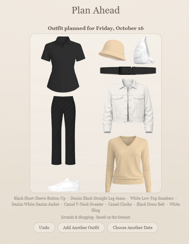 Confirmation of an outfit planned for a date