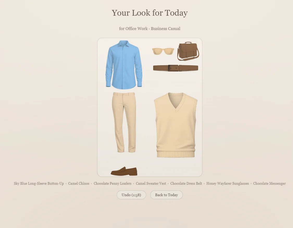 Your Look for Today after Wear Today, with Undo
