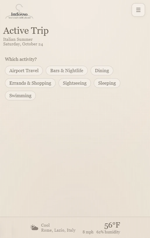 Choosing an activity on the Active Trip screen